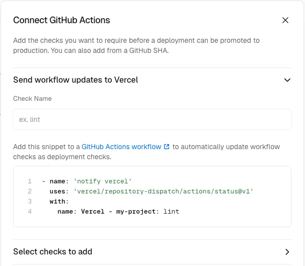 Add Checks in Vercel