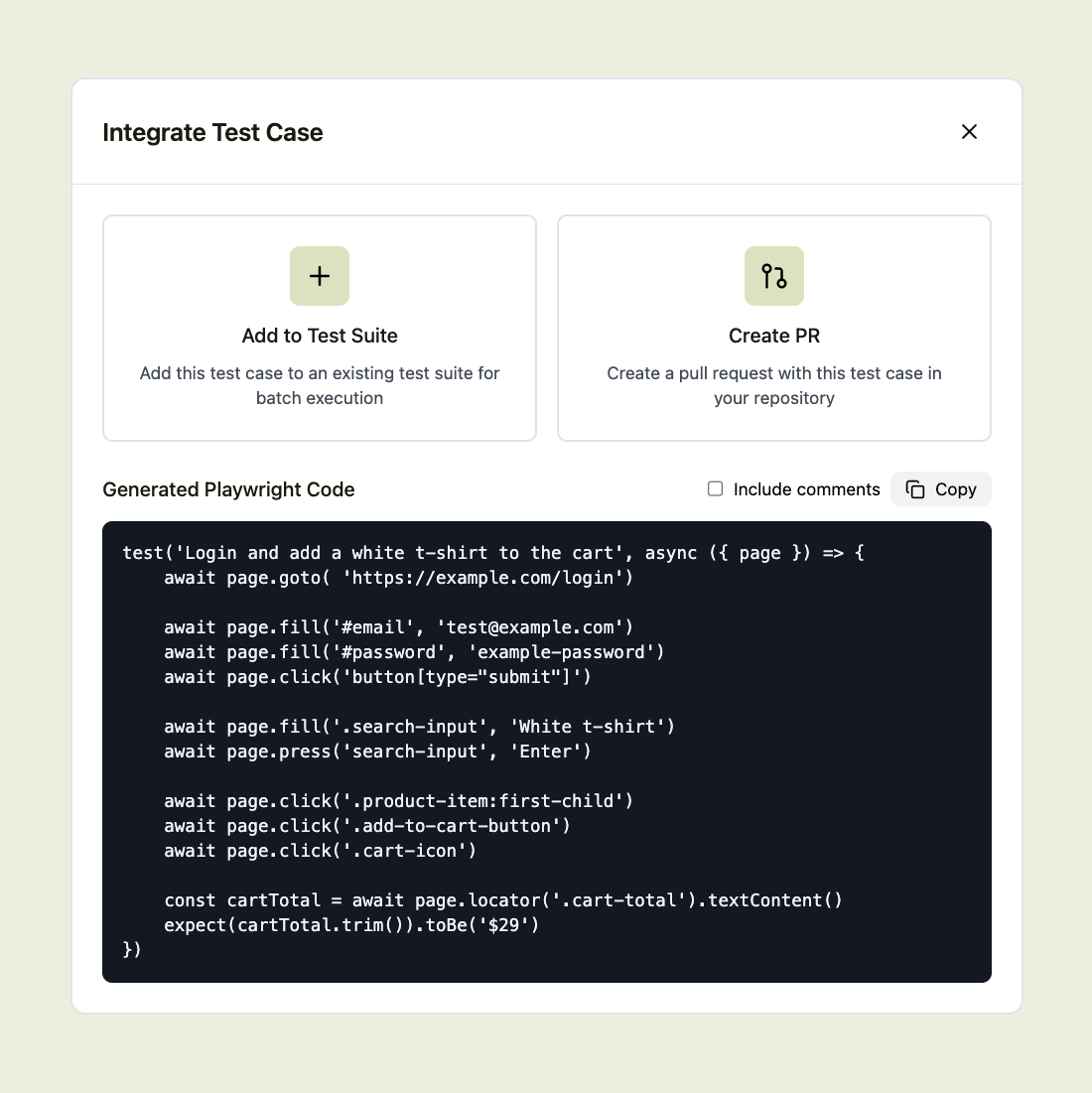 Besitzen und integrieren Sie Ihren Testcode