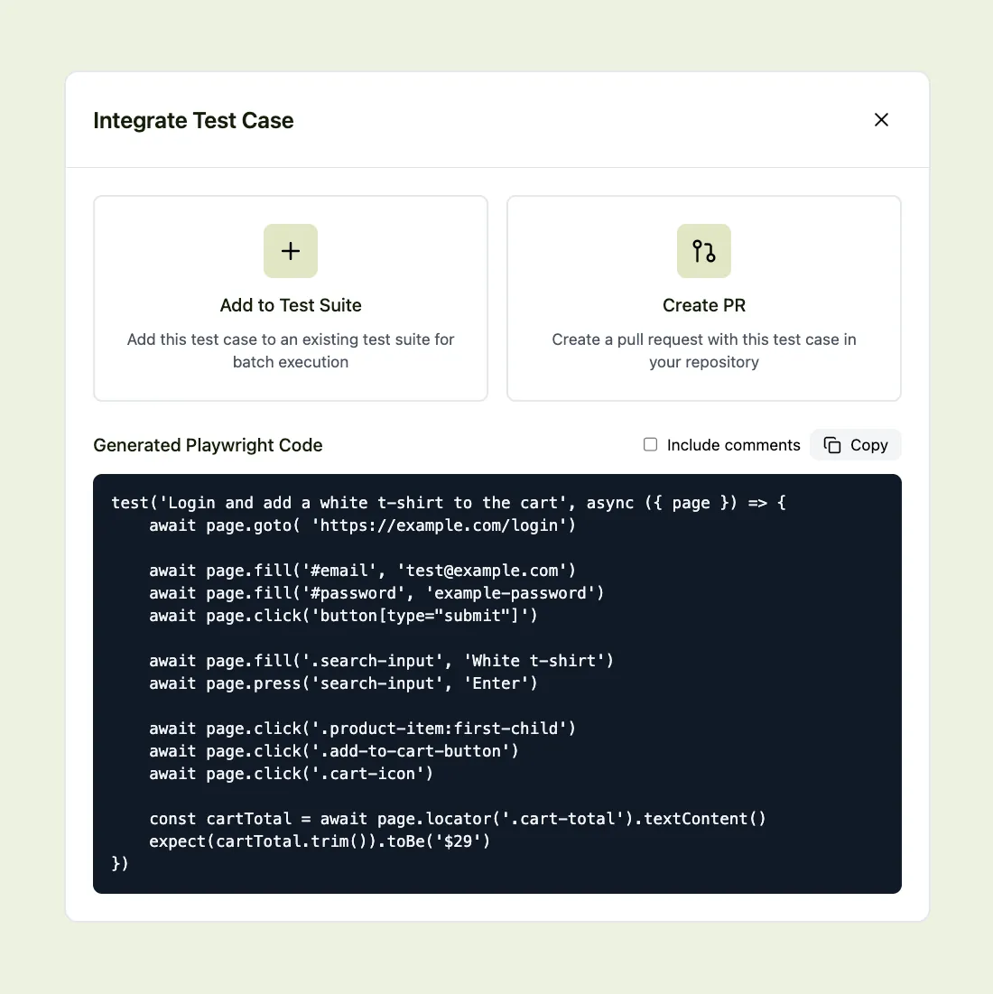 Besitzen und integrieren Sie Ihren Testcode